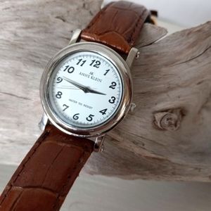 Simple Anne Klein Watch Brown croc band silver tone white face new battery